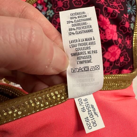 Lg NWT Aerie Floral Scoop Neck Bikini Top Gold Lined, Tropical Y2K Swim beach - Picture 5 of 5